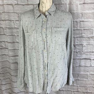 A New Day Grey Button Front Blouse With Stars Size L